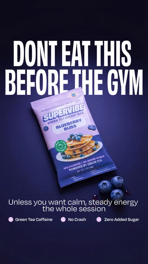 Supervibe energy bar static ad set in a gym